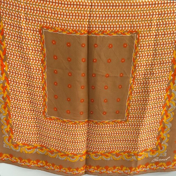Burmel Brown Orange Yellow Floral Silk Scarf 25x25 - Picture 7 of 7